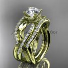 14kt yellow gold flower double wedding band with engagement ring ADLR70S