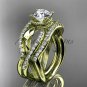 14kt yellow gold flower double wedding band with engagement ring ADLR70S