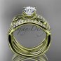 14kt yellow gold flower double wedding band with engagement ring ADLR70S