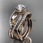 14kt rose gold flower double wedding band with engagement ring ADLR70S