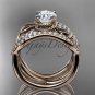 14kt rose gold flower double wedding band with engagement ring ADLR70S
