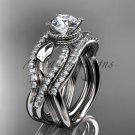 Platinum flower double wedding band with engagement ring ADLR70S