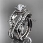 Platinum flower double wedding band with engagement ring ADLR70S