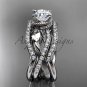 Platinum flower double wedding band with engagement ring ADLR70S