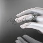 14kt white gold flower double wedding band with a Moissanite center stone engagement ring ADLR70S
