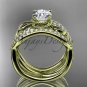 14kt yellow gold flower double wedding band with a Moissanite center stone engagement ring ADLR70S