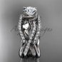 Platinum flower double wedding band with a Moissanite center stone engagement ring ADLR70S