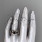 14k rose gold flower double wedding band with a Black Diamond center stone engagement ring ADLR70S