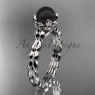 14kt white gold diamond leaf and floral round tahitian black cultured pearl engagement ring ABP35