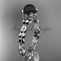 14kt white gold diamond leaf and floral round tahitian black cultured pearl engagement ring ABP35