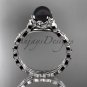 14kt white gold diamond leaf and floral round tahitian black cultured pearl engagement ring ABP35