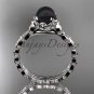 Platinum diamond leaf and floral round tahitian black cultured pearl engagement ring ABP35