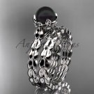 14kt white gold diamond leaf and floral round tahitian black cultured pearl wedding set ABP35S