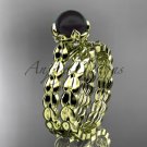 14kt yellow gold diamond leaf and floral round tahitian black cultured pearl wedding set ABP35S