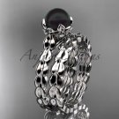 Platinum diamond leaf and floral round tahitian black cultured pearl wedding set ABP35S