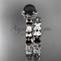 Platinum diamond leaf and floral round tahitian black cultured pearl wedding set ABP35S