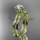 14k yellow gold diamond vine wedding ring set with a "Forever One" Moissanite center stone ADLR38S
