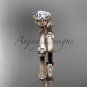14k rose gold diamond vine wedding ring set with a "Forever One" Moissanite center stone ADLR38S
