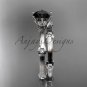 14k white gold diamond vine wedding ring set with a Black Diamond center stone ADLR38S