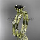 14k yellow gold diamond vine wedding ring set with a Black Diamond center stone ADLR38S