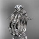 14k white gold diamond vine double band wedding set ADLR38S