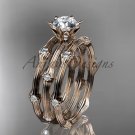 14k rose gold diamond vine double band wedding set with a Moissanite center stone ADLR38S