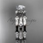 Platinum diamond vine double band wedding set with a Moissanite center stone ADLR38S