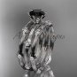 14k white gold diamond vine double band wedding set with a Black Diamond center stone ADLR38S