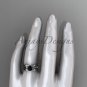 14k white gold diamond vine double band wedding set with a Black Diamond center stone ADLR38S