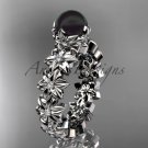 14k white gold diamond round tahitian black cultured pearl flower engagement ring ABP57