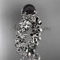 14k white gold diamond round tahitian black cultured pearl flower engagement ring ABP57