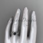14k white gold diamond round tahitian black cultured pearl flower engagement ring ABP57