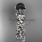 Platinum diamond round tahitian black cultured pearl flower engagement ring ABP57