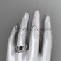 14k white gold diamond round tahitian black cultured pearl flower engagement set ABP57S
