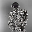 Platinum diamond round tahitian black cultured pearl flower engagement set ABP57S