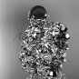 Platinum diamond round tahitian black cultured pearl flower engagement set ABP57S