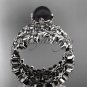 Platinum diamond round tahitian black cultured pearl flower engagement set ABP57S