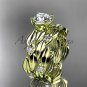 14kt yellow gold diamond leaf wedding set with a "Forever One" Moissanite center stone ADLR58S