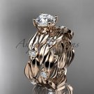 14kt rose gold diamond leaf wedding set with a "Forever One" Moissanite center stone ADLR58S