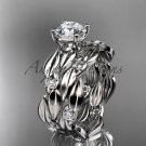 Platinum diamond leaf wedding set with a "Forever One" Moissanite center stone ADLR58S