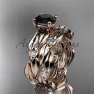 14kt rose gold diamond leaf wedding set with a Black Diamond center stone ADLR58S