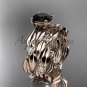 14kt rose gold diamond leaf wedding set with a Black Diamond center stone ADLR58S