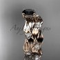 14kt rose gold diamond leaf wedding set with a Black Diamond center stone ADLR58S