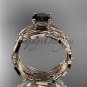 14kt rose gold diamond leaf wedding set with a Black Diamond center stone ADLR58S