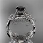 Platinum diamond leaf wedding set with a Black Diamond center stone ADLR58S
