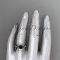 Platinum diamond leaf wedding set with a Black Diamond center stone ADLR58S