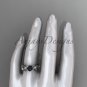 14k white gold diamond black cultured pearl leaf engagement ring ABP59