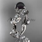 Platinum diamond black cultured pearl leaf engagement ring ABP59