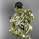 14k yellow gold diamond round black cultured pearl leaf wedding set ABP59S