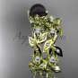 14k yellow gold diamond round black cultured pearl leaf wedding set ABP59S